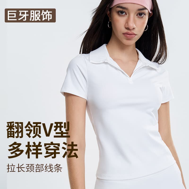 Sports polo shirt, tennis wear, fitness short-sleeved women's comfortable and breathable yoga wear, light and quick-drying outdoor sports suit 3