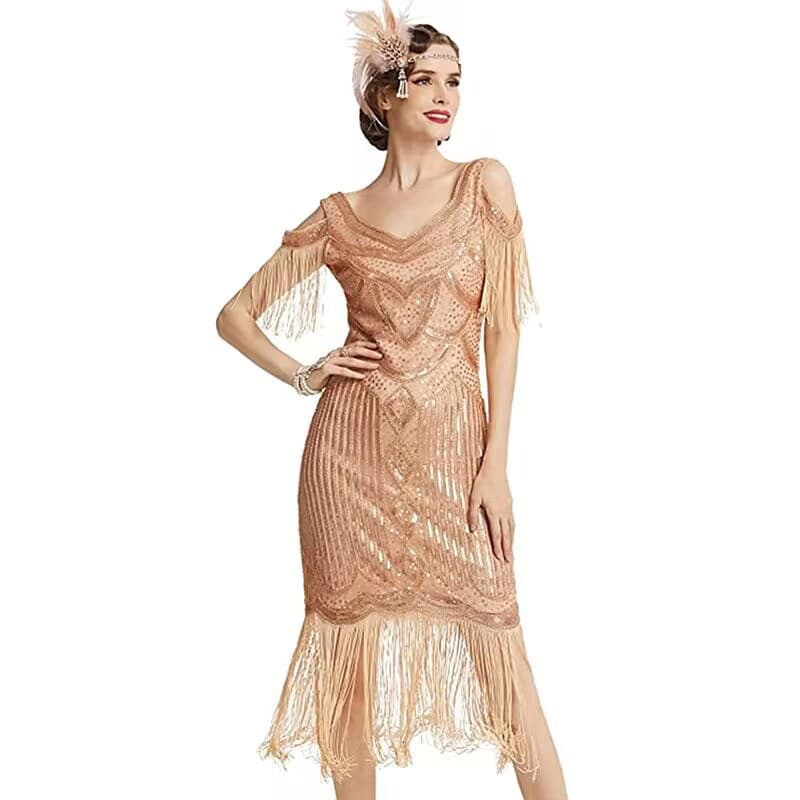2023 New European and American Retro Gatsby Evening Dress 1920 Theme Party Sequin Tassel Dress Amazon 6