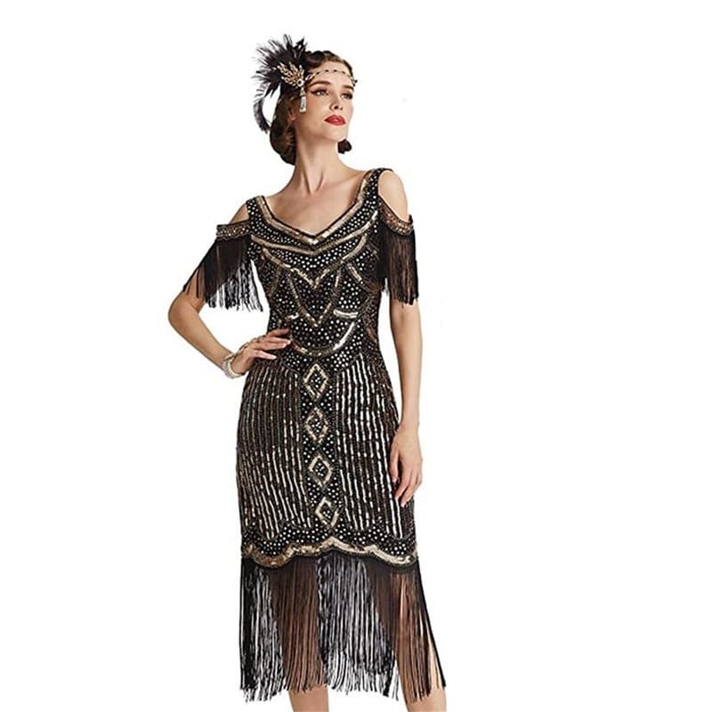 2023 New European and American Retro Gatsby Evening Dress 1920 Theme Party Sequin Tassel Dress Amazon 7