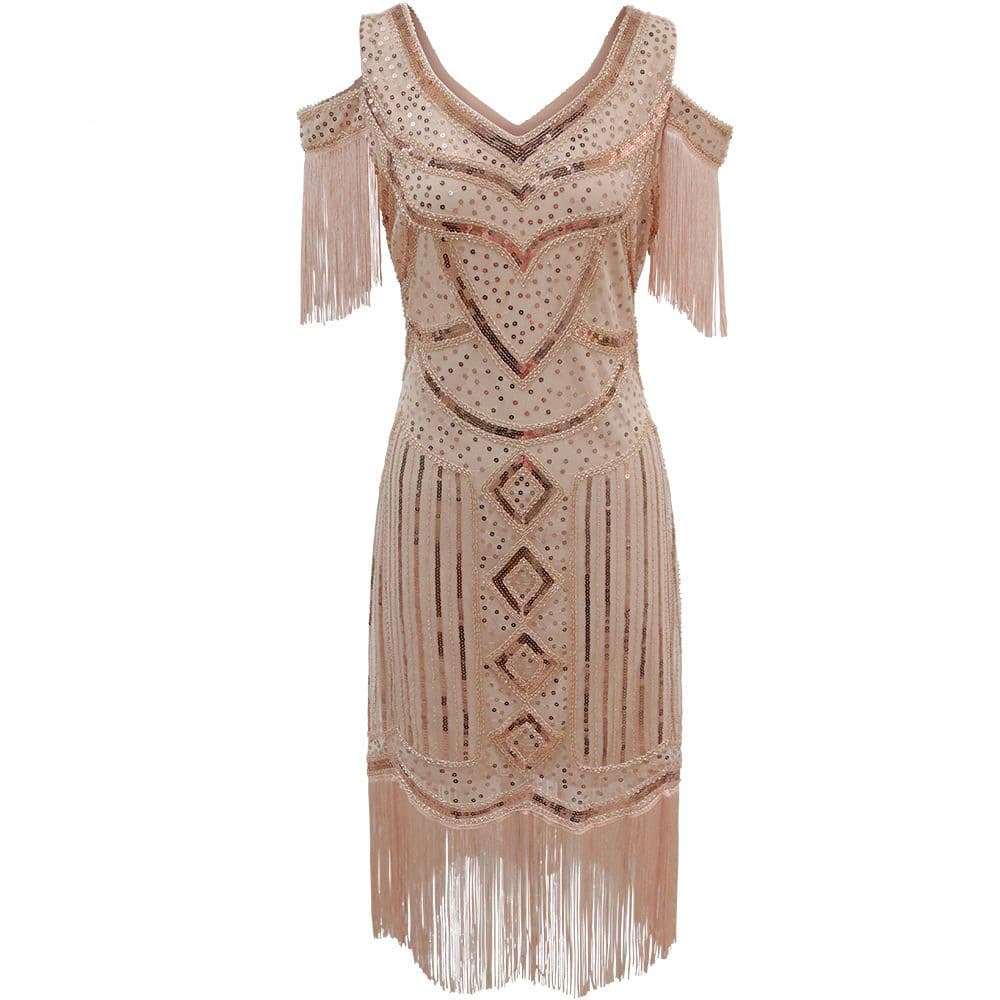 2023 New European and American Retro Gatsby Evening Dress 1920 Theme Party Sequin Tassel Dress Amazon 8