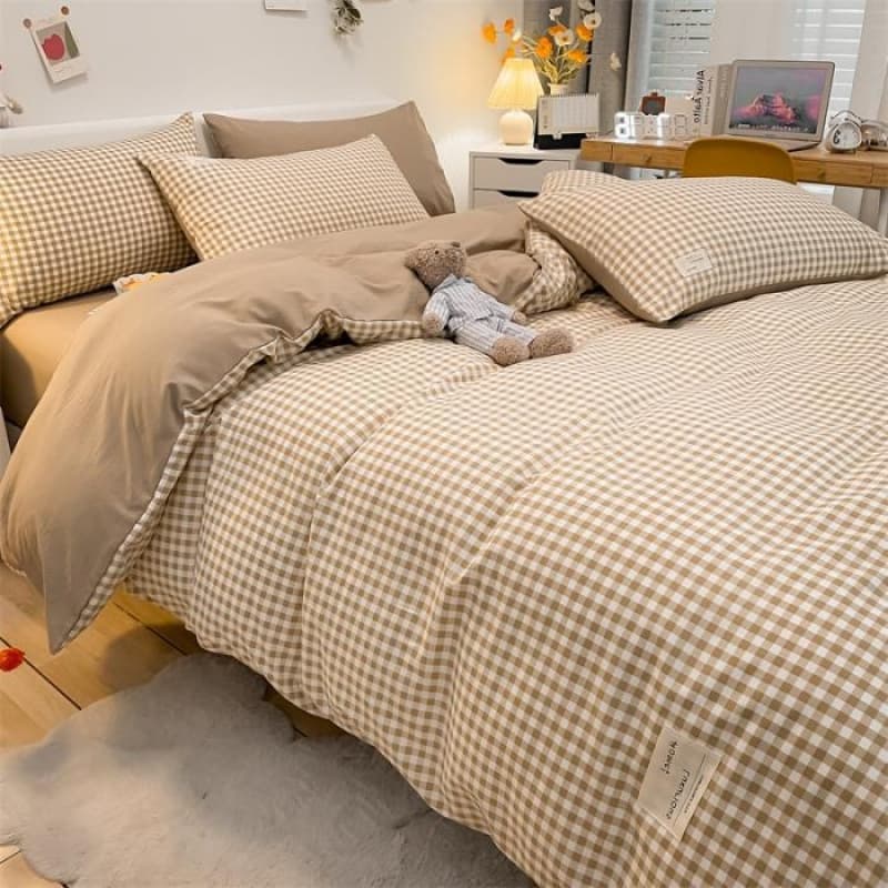 Naked sleeping style pure washed cotton four-piece set, skin-friendly ins bed sheet quilt cover, small new dormitory bed bed sheet set, three-piece set 3