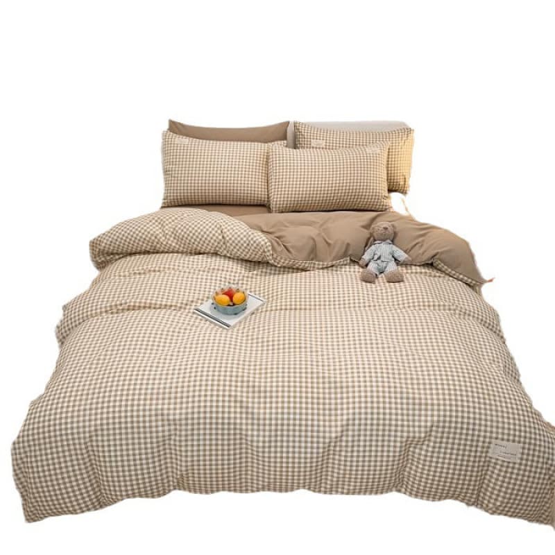 Naked sleeping style pure washed cotton four-piece set, skin-friendly ins bed sheet quilt cover, small new dormitory bed bed sheet set, three-piece set 6
