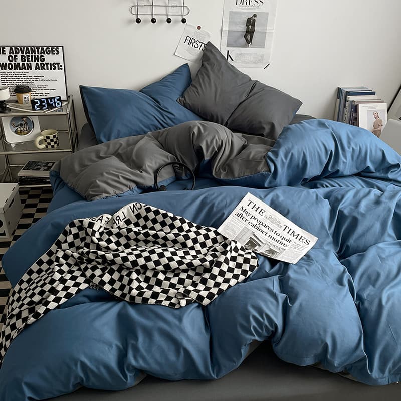 Naked sleeping style pure washed cotton four-piece set, skin-friendly ins bed sheet quilt cover, small new dormitory bed bed sheet set, three-piece set 7