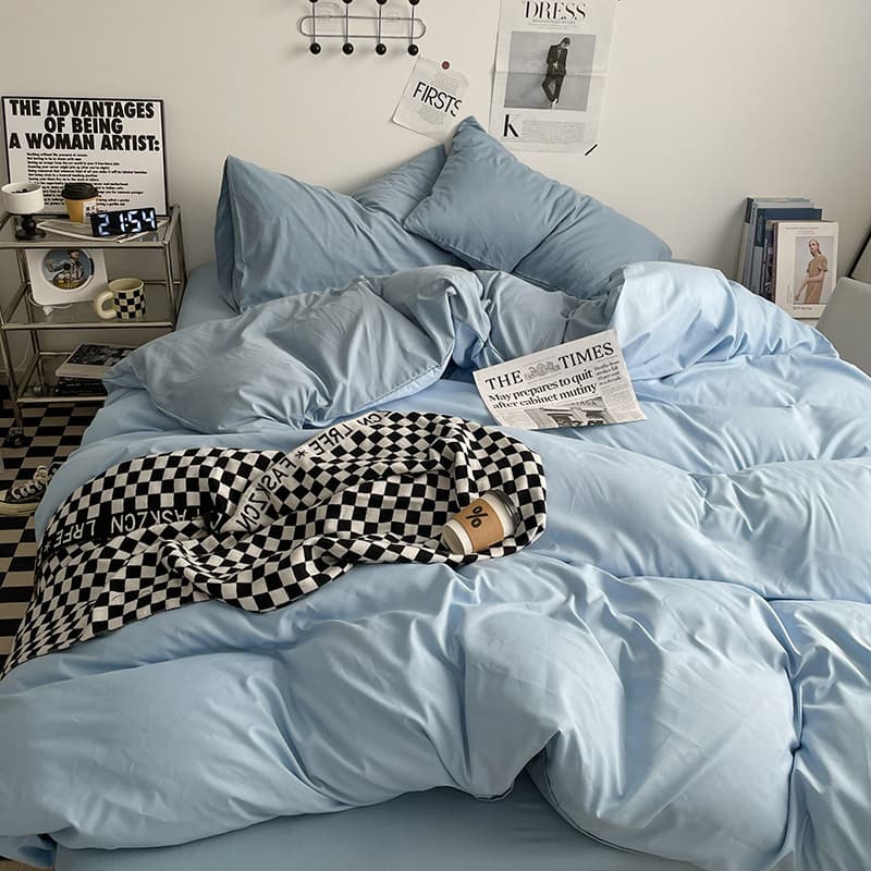 Naked sleeping style pure washed cotton four-piece set, skin-friendly ins bed sheet quilt cover, small new dormitory bed bed sheet set, three-piece set 10