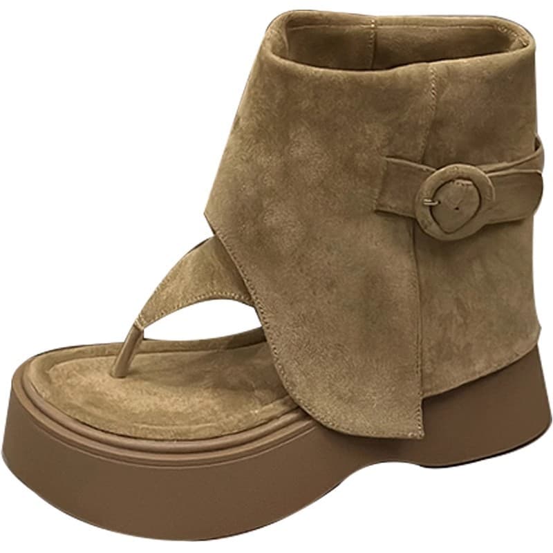 Flip-toe sandals women's new summer style 2025 suede niche design thick-soled sandals retro women's shoes 3