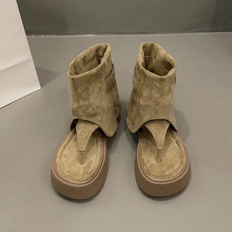 Flip-toe sandals women's new summer style 2025 suede niche design thick-soled sandals retro women's shoes 8