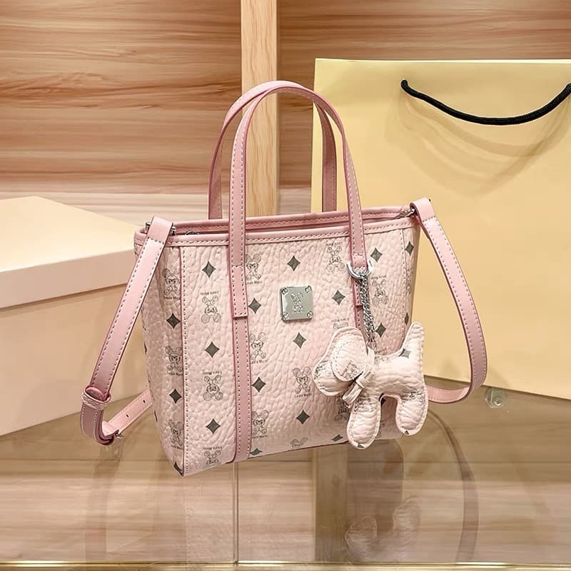 MC white dm style leather bag autumn women's 2026 portable tote bag vegetable basket bucket bag single shoulder crossbody backpack 3