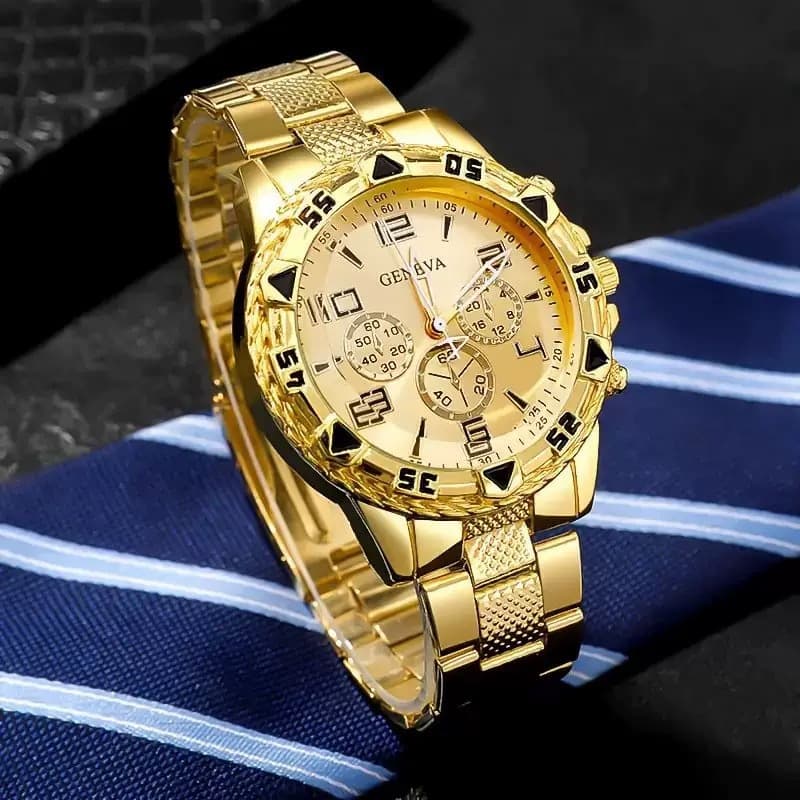 Cross-border blue light glass men's business watch steel band quartz watch multi-function digital scale three-eye watch wholesale 5