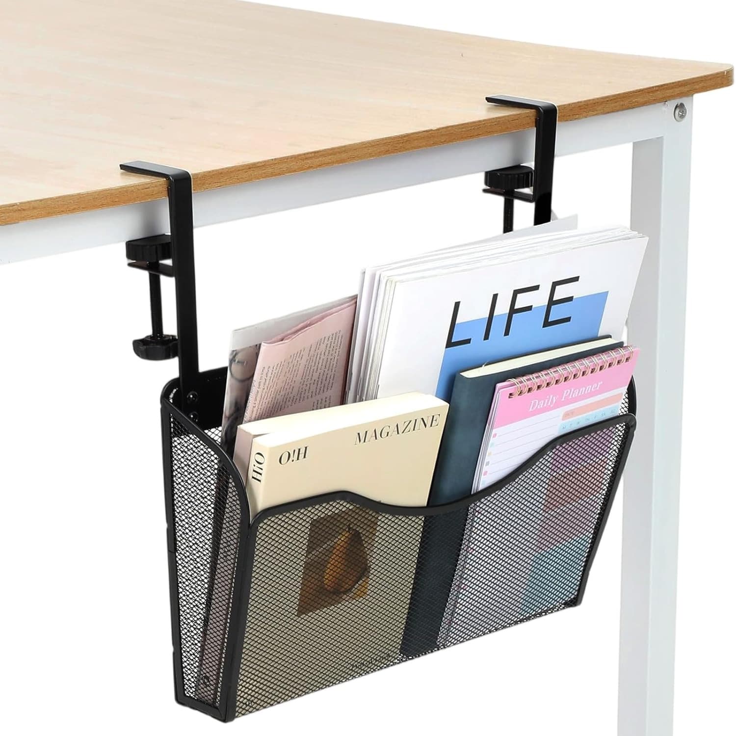 Desktop mesh hanging folder paper storage bag office file management rack school book and magazine organizer 2