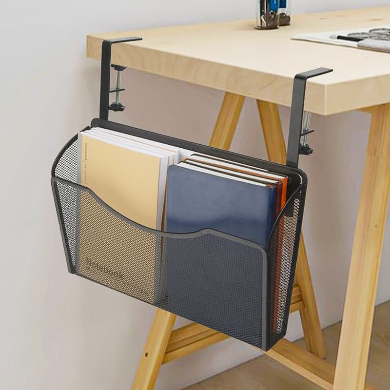 Desktop mesh hanging folder paper storage bag office file management rack school book and magazine organizer 7