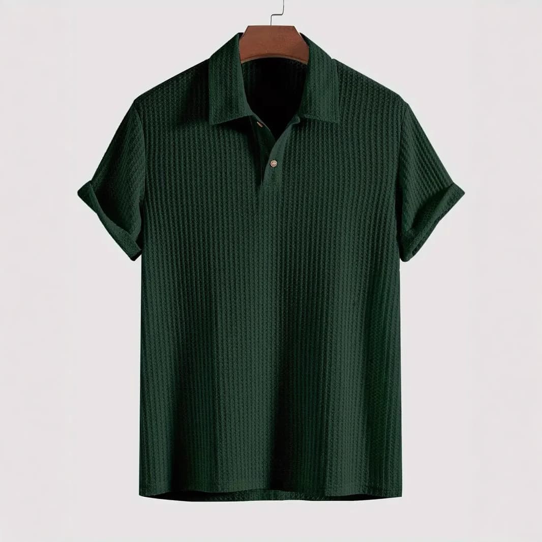 European and American cross-border foreign trade men's top lapel rhombus knitted casual loose short-sleeved shirt men's polo fir 1