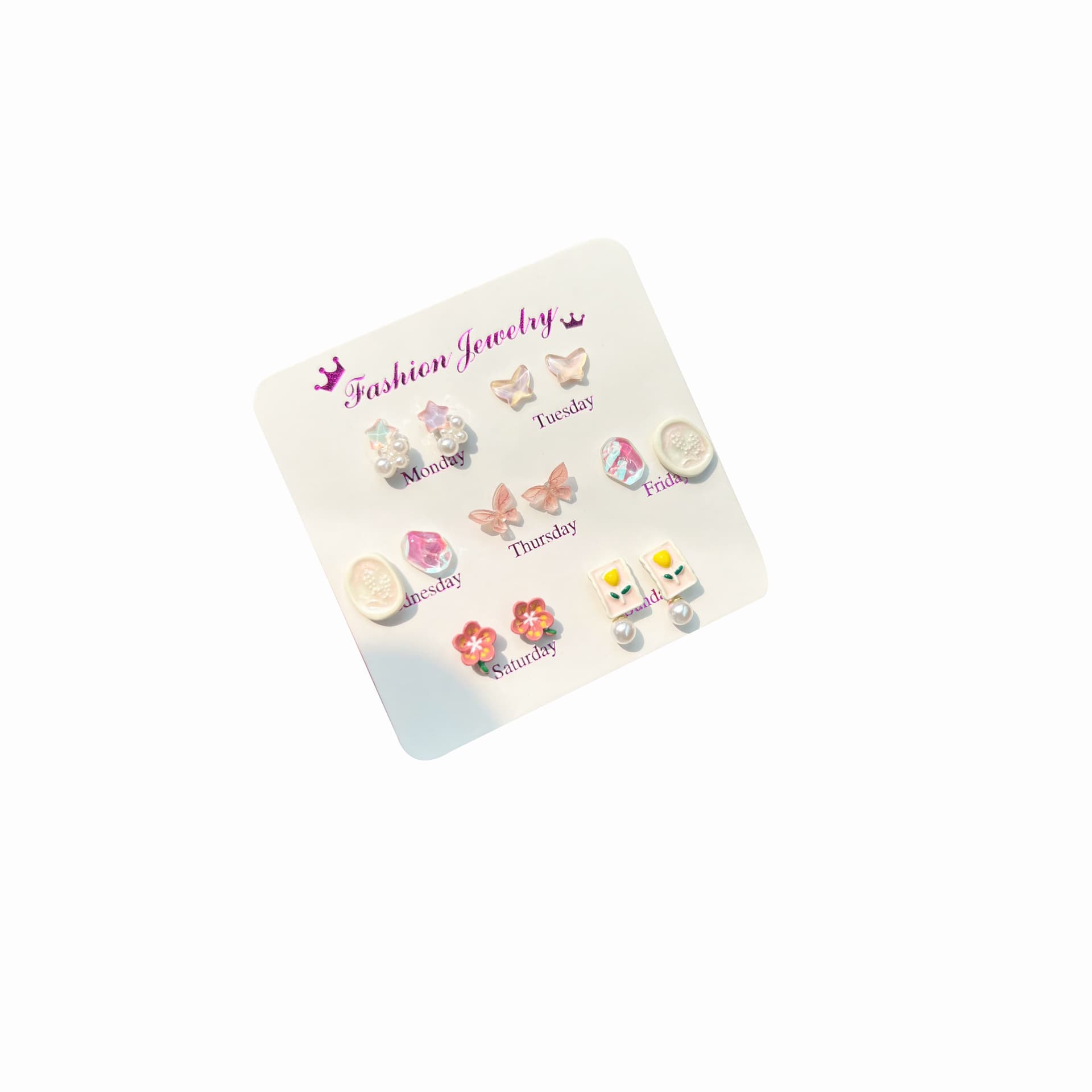 Sweet Flower Butterfly Earring Set One Week Combination Tulip Quality Versatile Pearl Meteorite Exquisite Women's Earrings 6