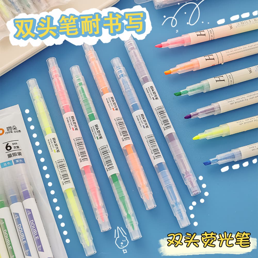 Creative double-headed two-color highlighter pen, highlighted sentence marker, colored oblique-head marker pen, practical stationery for students 3