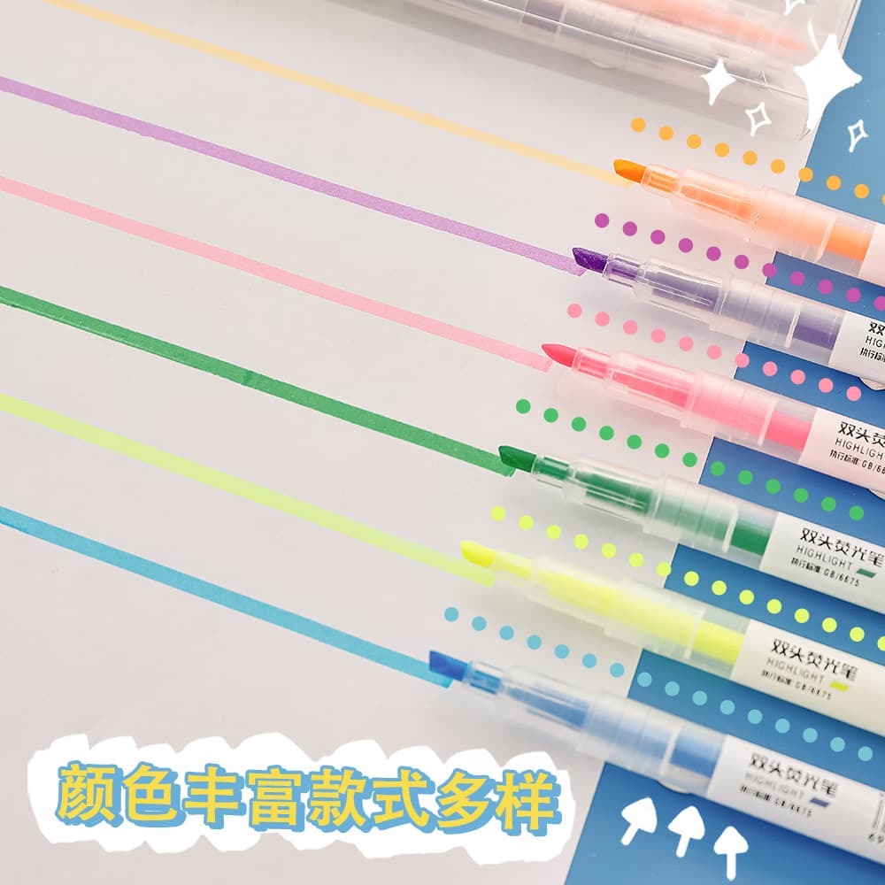 Creative double-headed two-color highlighter pen, highlighted sentence marker, colored oblique-head marker pen, practical stationery for students 4