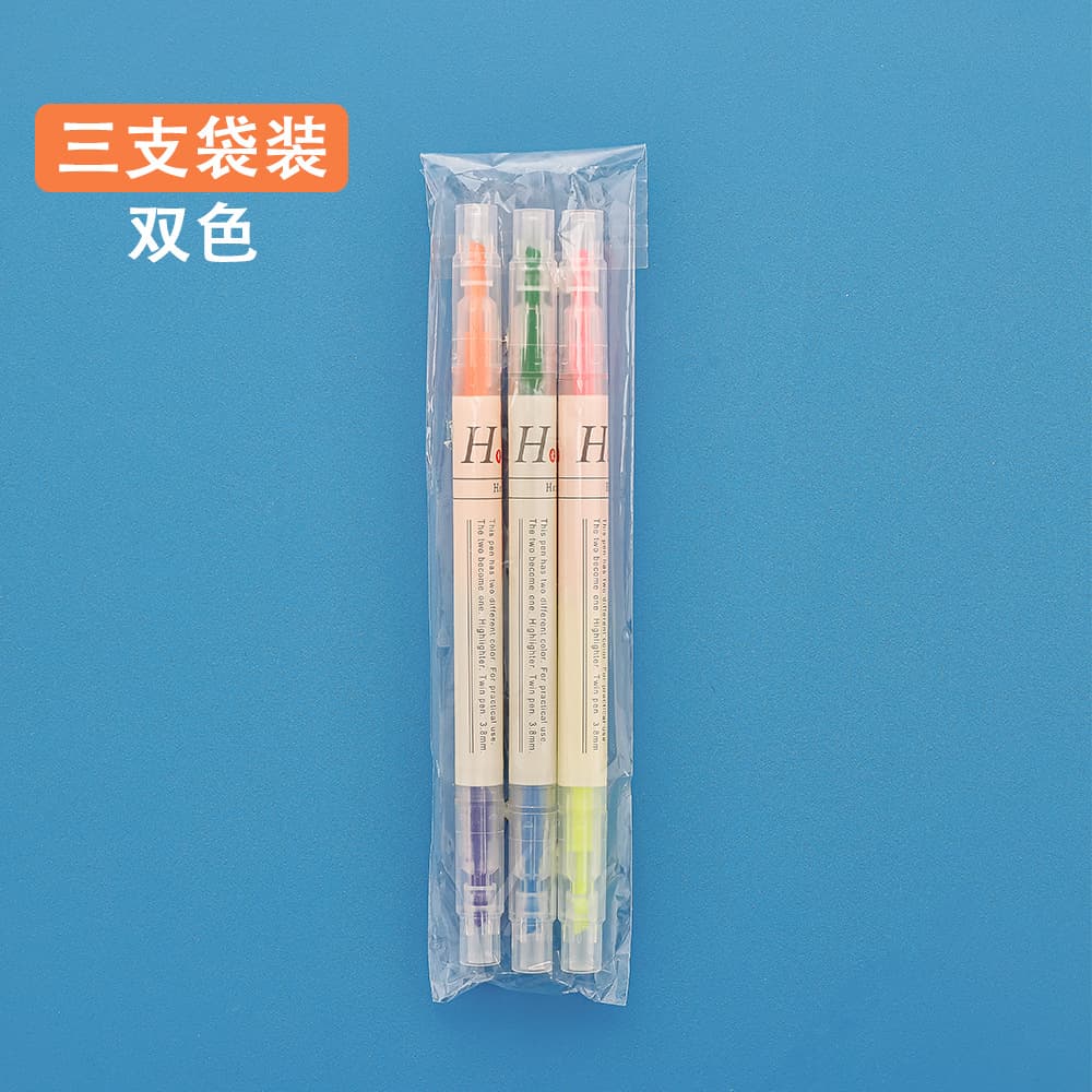 Creative double-headed two-color highlighter pen, highlighted sentence marker, colored oblique-head marker pen, practical stationery for students 7