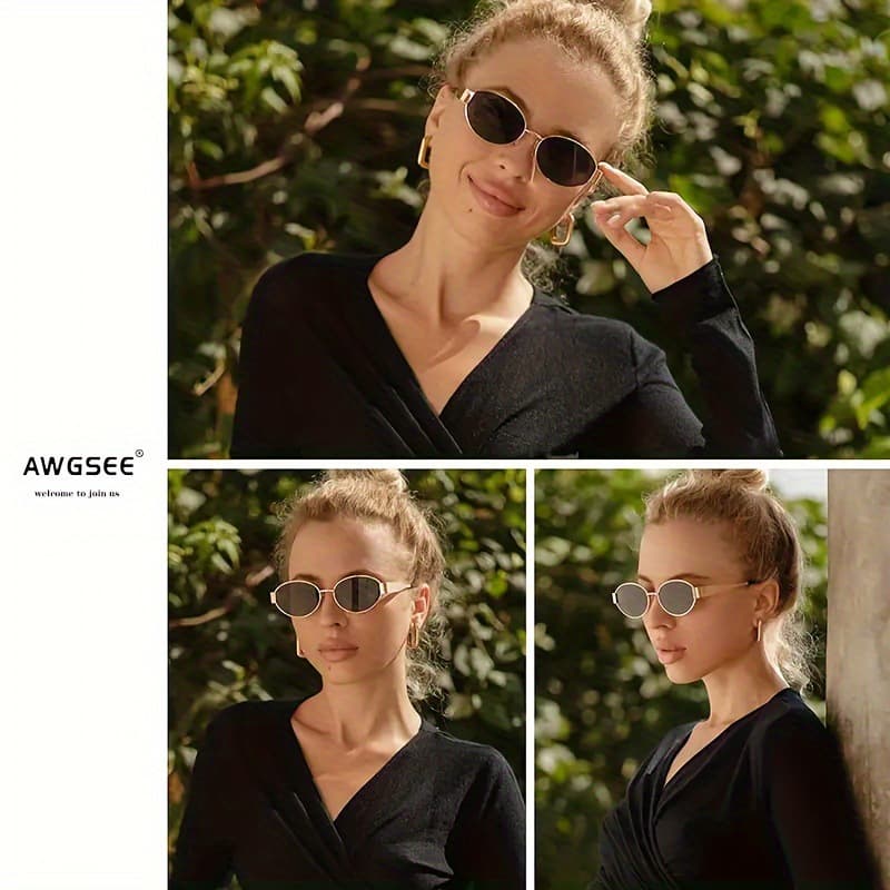 2026 new Hong Kong style cool and handsome sunglasses for women, high-end retro oval metal small frame old money style sunglasses 2