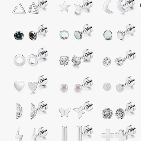 European and American cross-border new Amazon hot-selling simple stainless steel round disc zircon earrings set fashion accessories 3