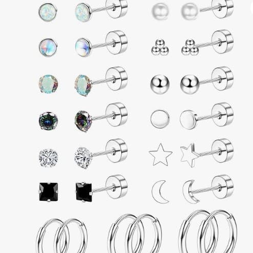 European and American cross-border new Amazon hot-selling simple stainless steel round disc zircon earrings set fashion accessories 4