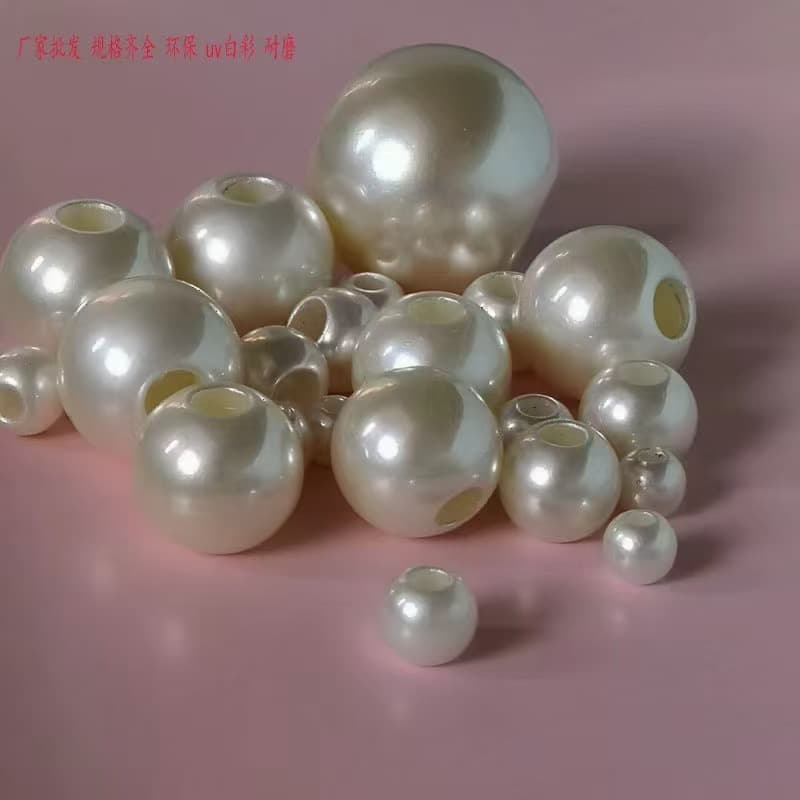 Factory wholesale high quality large hole beads white color abs imitation pearl shoe materials luggage hair rope diy perforated loose beads accessories 3