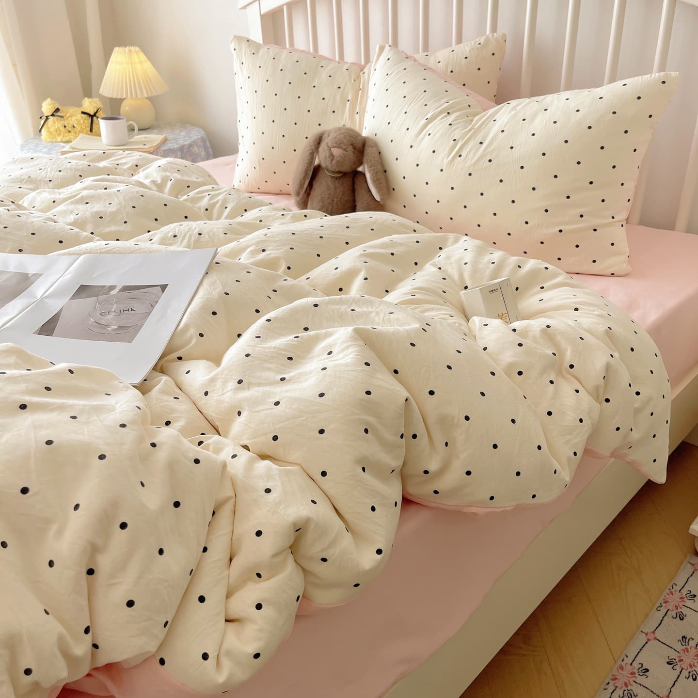 Category A maternal and infant grade pure washed cotton four-piece set ins small fresh bed sheet quilt cover student dormitory three-piece fitted sheet set 4