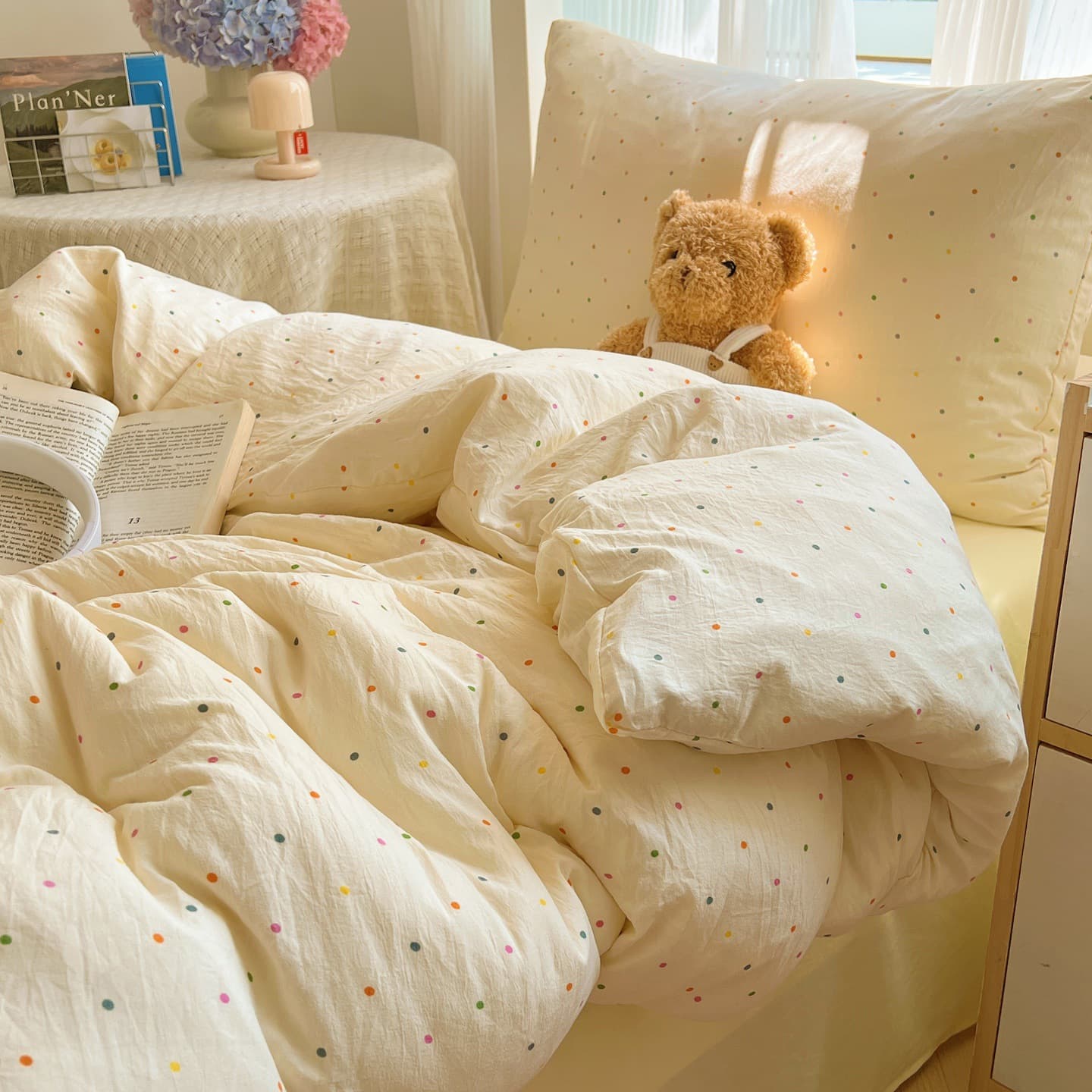 Category A maternal and infant grade pure washed cotton four-piece set ins small fresh bed sheet quilt cover student dormitory three-piece fitted sheet set 8