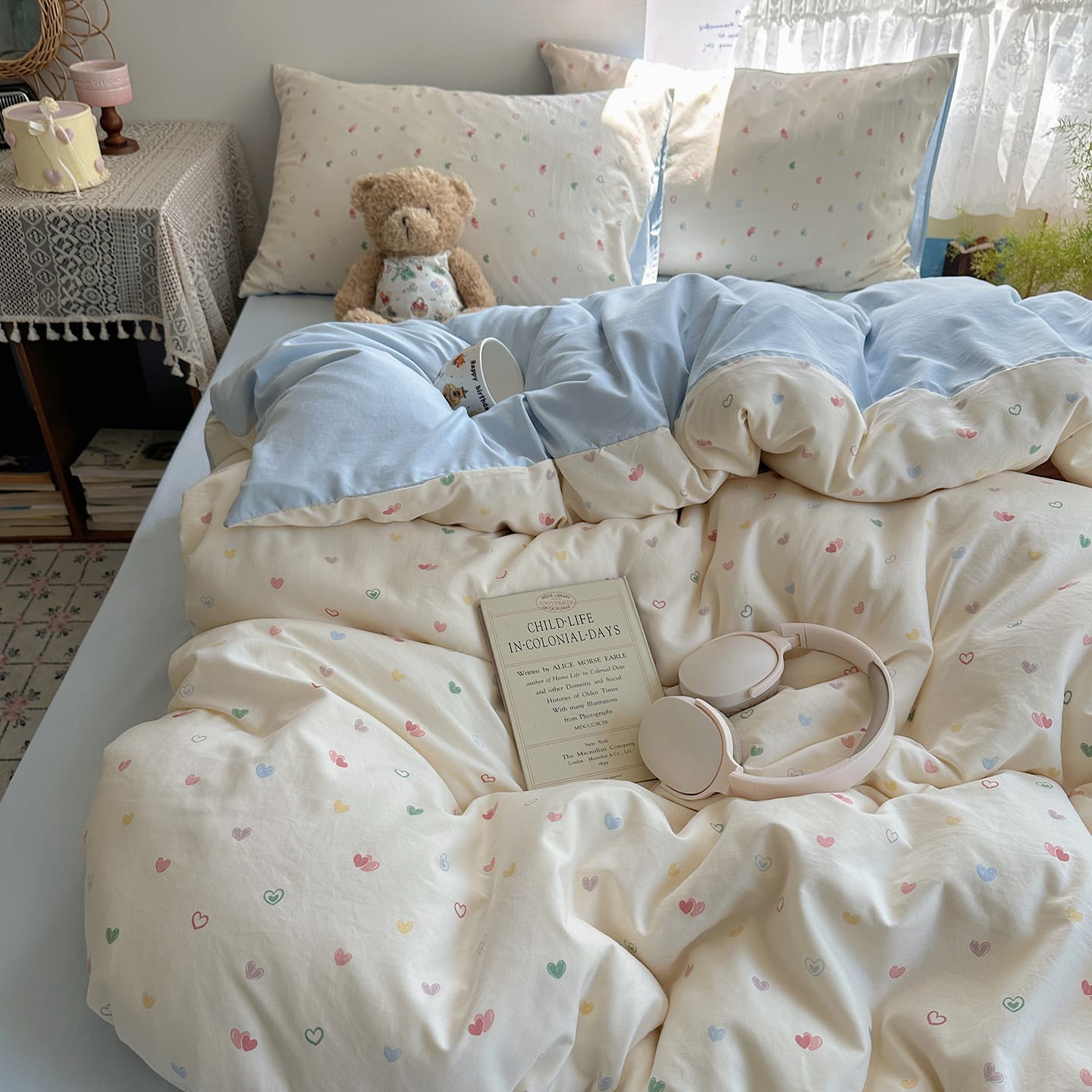 Category A maternal and infant grade pure washed cotton four-piece set ins small fresh bed sheet quilt cover student dormitory three-piece fitted sheet set 9