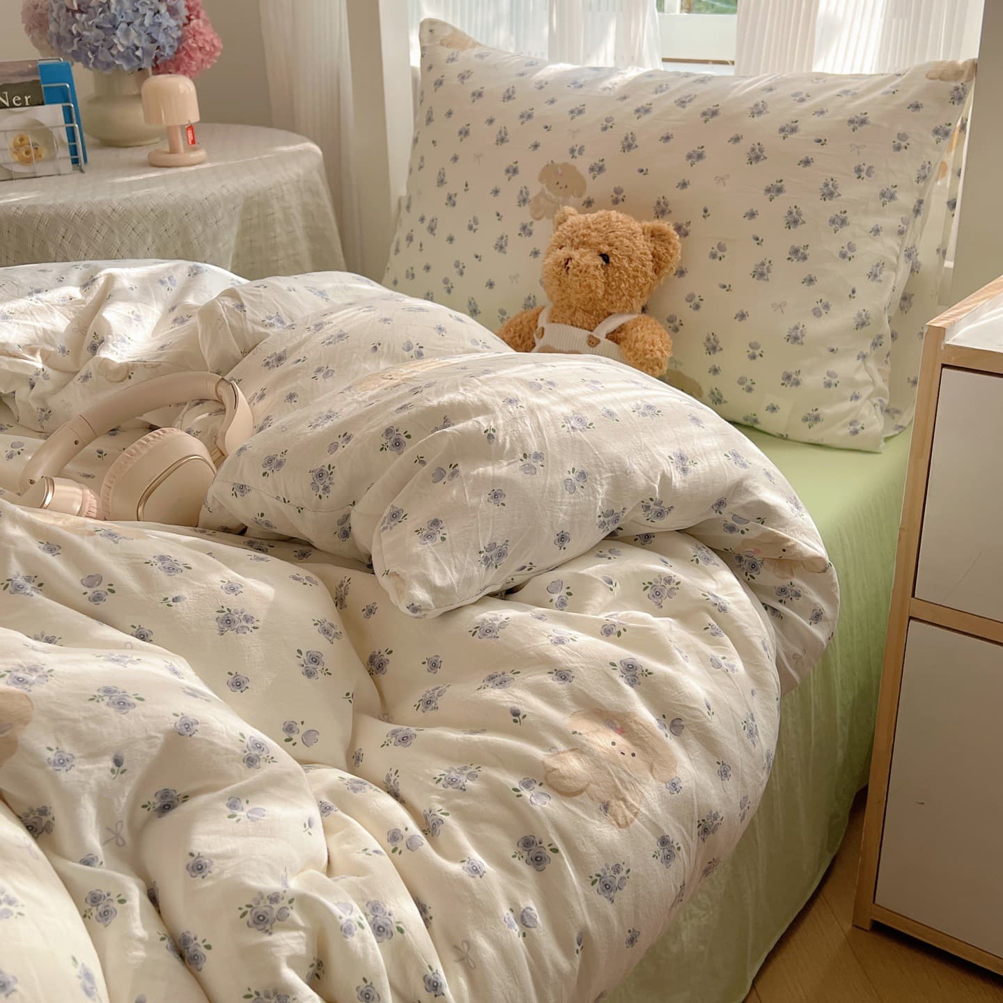 Category A maternal and infant grade pure washed cotton four-piece set ins small fresh bed sheet quilt cover student dormitory three-piece fitted sheet set 10