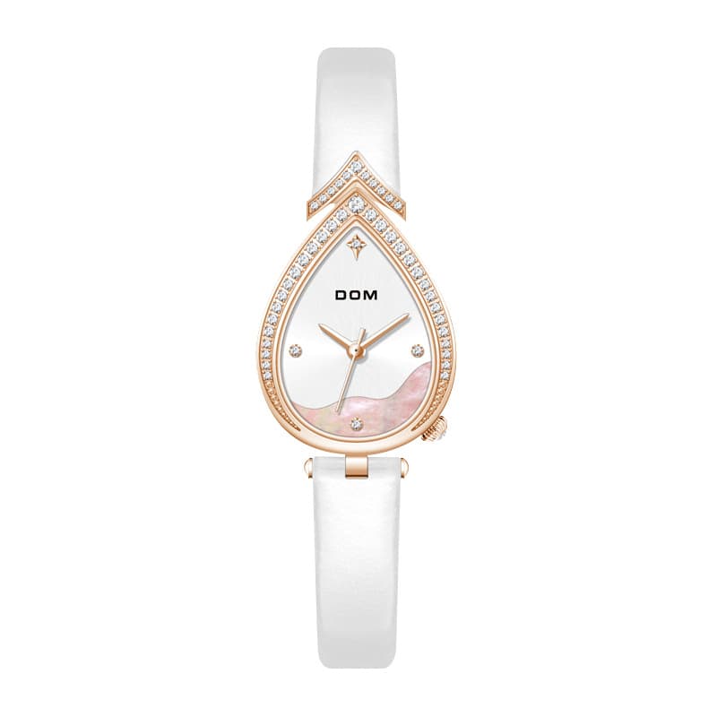 DOM light luxury watch fashion diamond women's watch water drop shape high-end niche quartz watch waterproof temperament women's watch 6