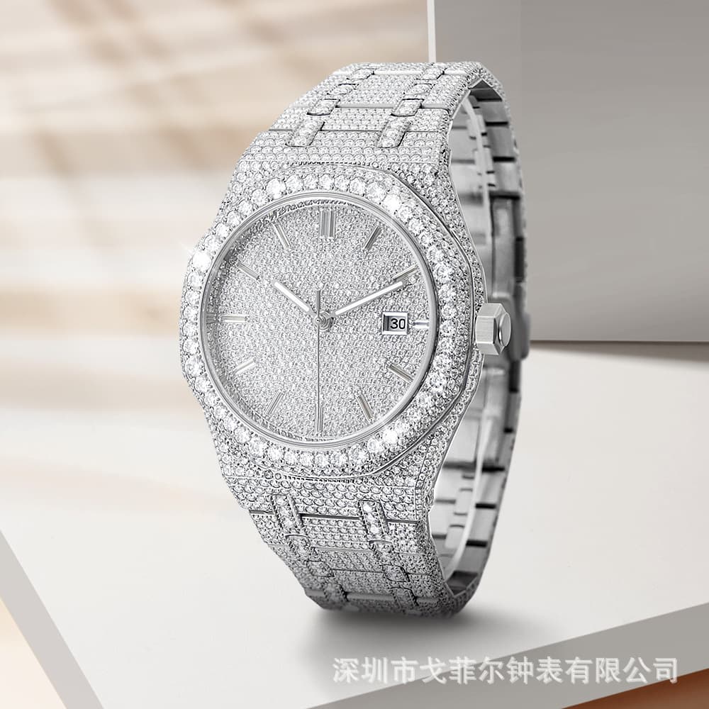 Stainless steel moissanite explosive fully automatic mechanical men's watch luxury moissanite fashion hip-hop watch for men 3