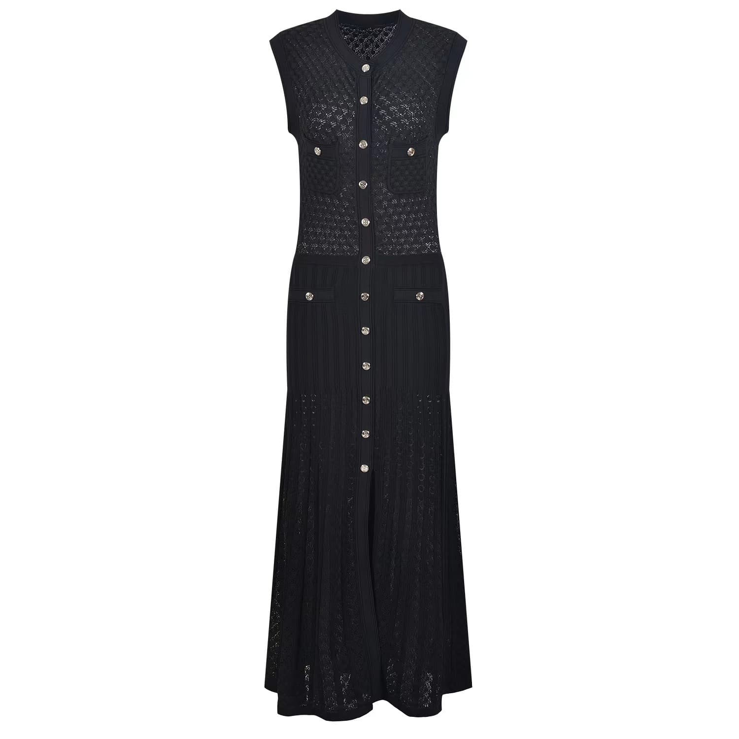 2026 summer cross-border French new style single-breasted fashionable elegant slimming celebrity sleeveless knitted dress women's long skirt 3