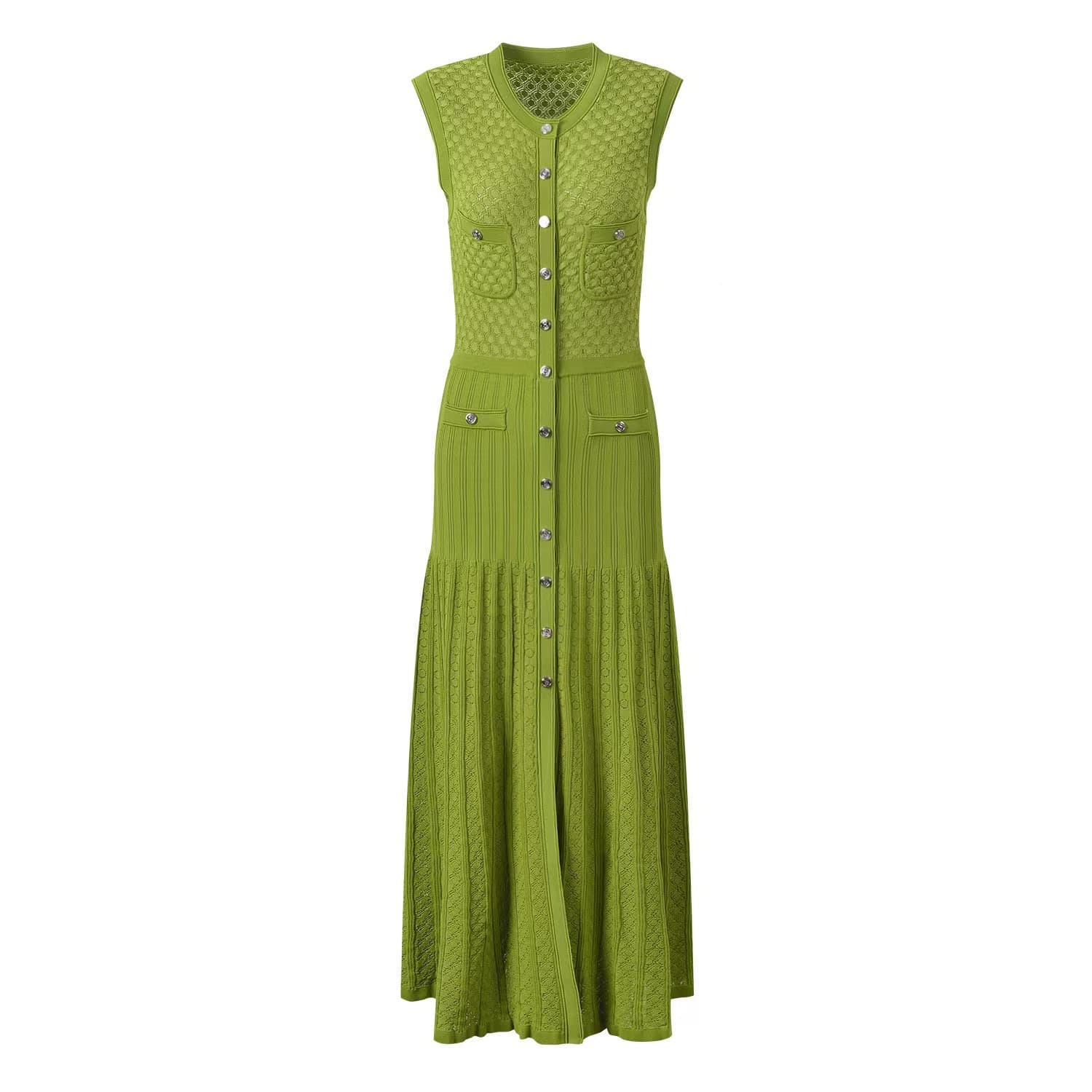2026 summer cross-border French new style single-breasted fashionable elegant slimming celebrity sleeveless knitted dress women's long skirt 4