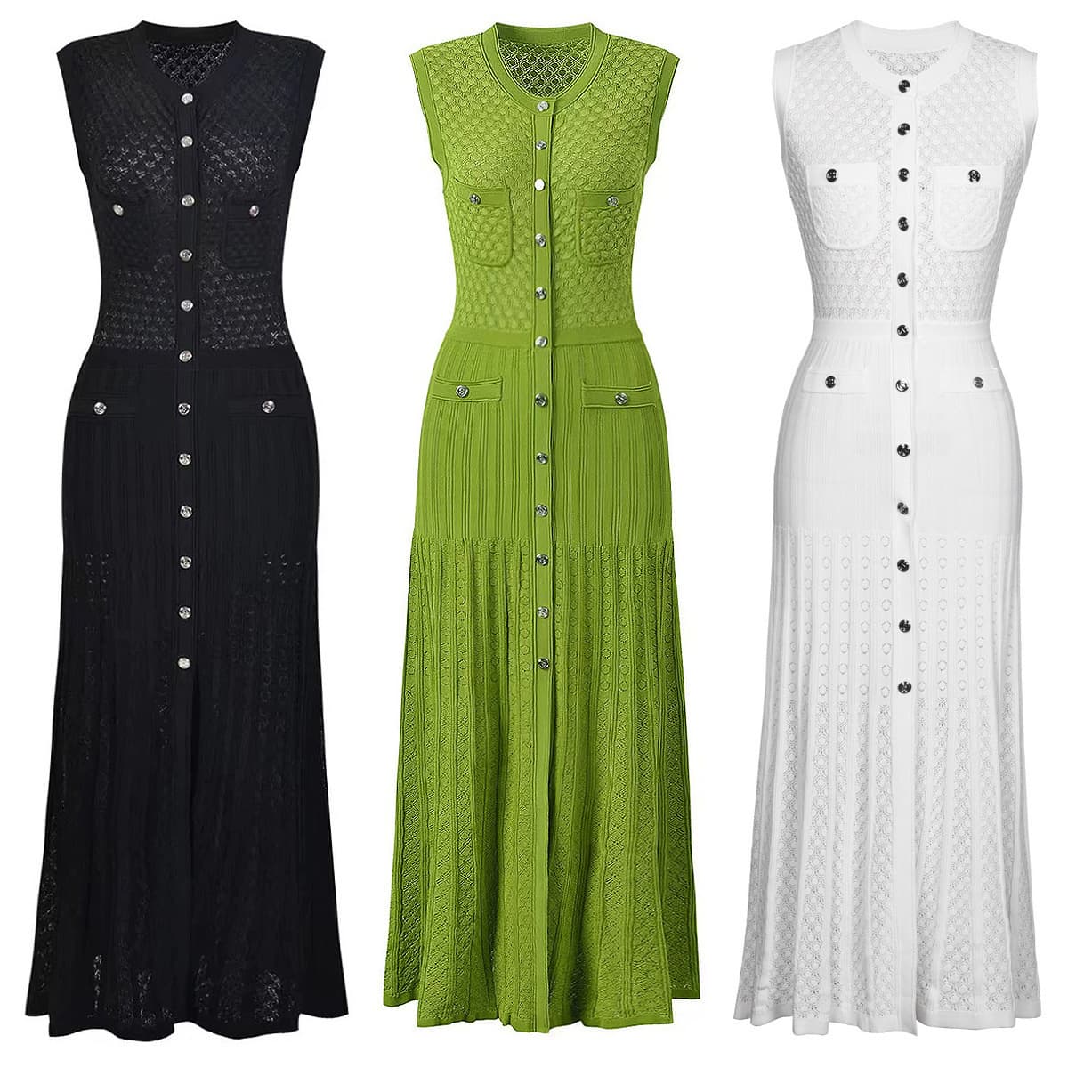 2026 summer cross-border French new style single-breasted fashionable elegant slimming celebrity sleeveless knitted dress women's long skirt 1