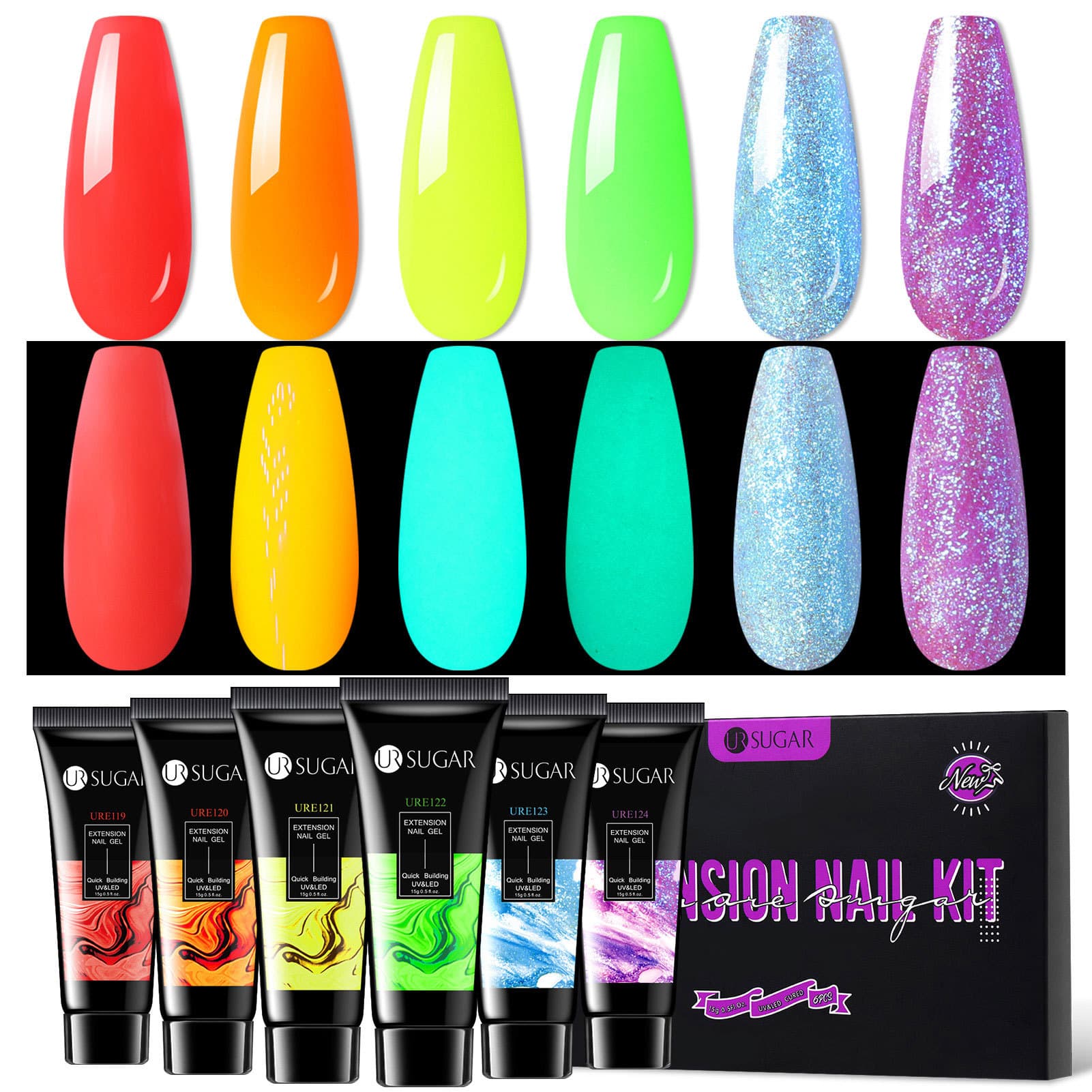 URSUGAR cross-border nail polish fluorescent extension gel set paper-free tray painless luminous nail extension gel 2