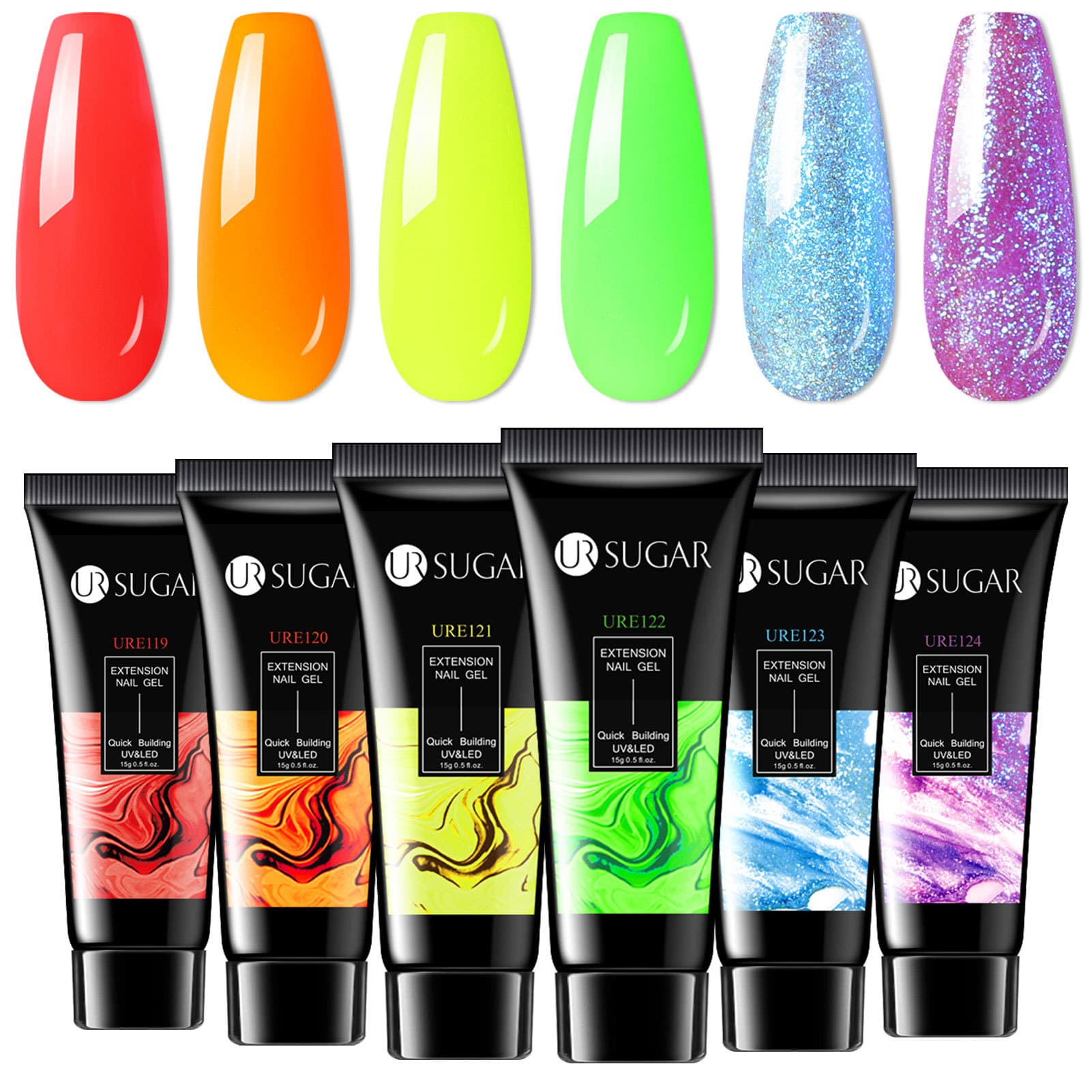 URSUGAR cross-border nail polish fluorescent extension gel set paper-free tray painless luminous nail extension gel 7