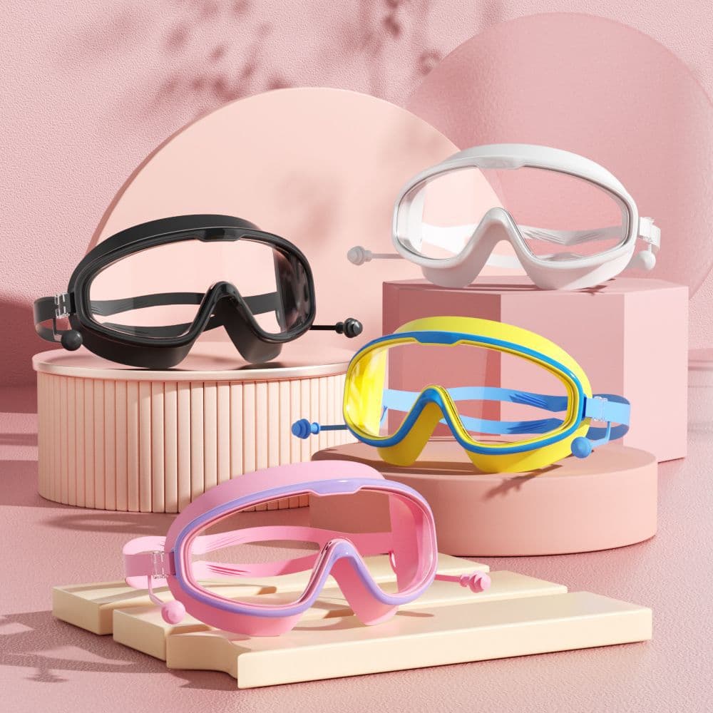 Children's swimming goggles, anti-fog, high-definition swimming goggles, high-definition eye-friendly, adult swimming goggles, silicone nose clip earplugs, large-frame swimming goggles