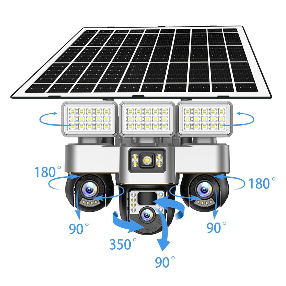 Solar 4G wireless camera low power outdoor surveillance three pan/tilt three screen all-in-one machine factory direct sale 3