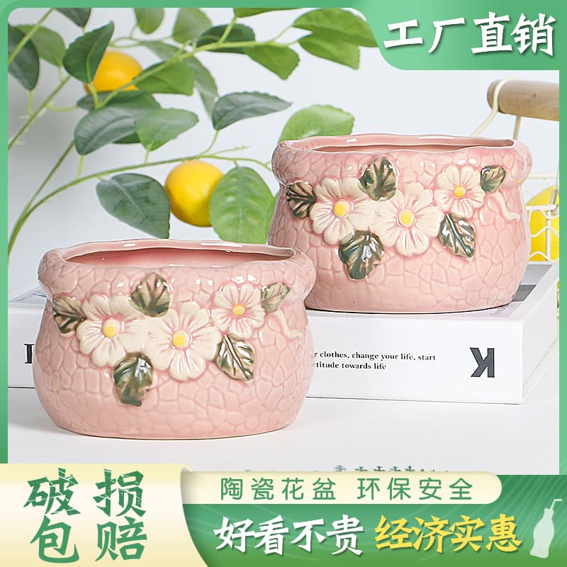 Ceramic flowerpots hand-painted flowers light luxury simple succulent flowerpots balcony desktop office cute green plant pots