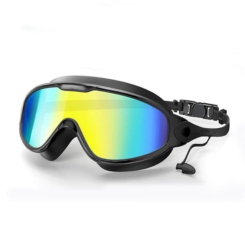 Cross-border hot selling large frame swimming goggles HD waterproof and anti-fog unisex adult with one-piece earplugs electroplated swimming goggles 6