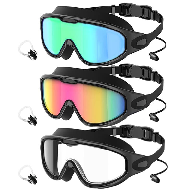 Cross-border hot selling large frame swimming goggles HD waterproof and anti-fog unisex adult with one-piece earplugs electroplated swimming goggles 7