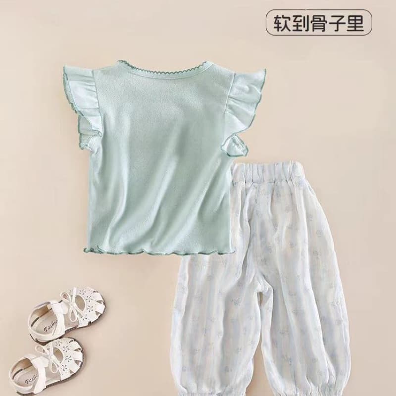 Girls summer suit 2025 new baby short-sleeved T-shirt tops baby summer lightweight anti-mosquito pants loose pants 3