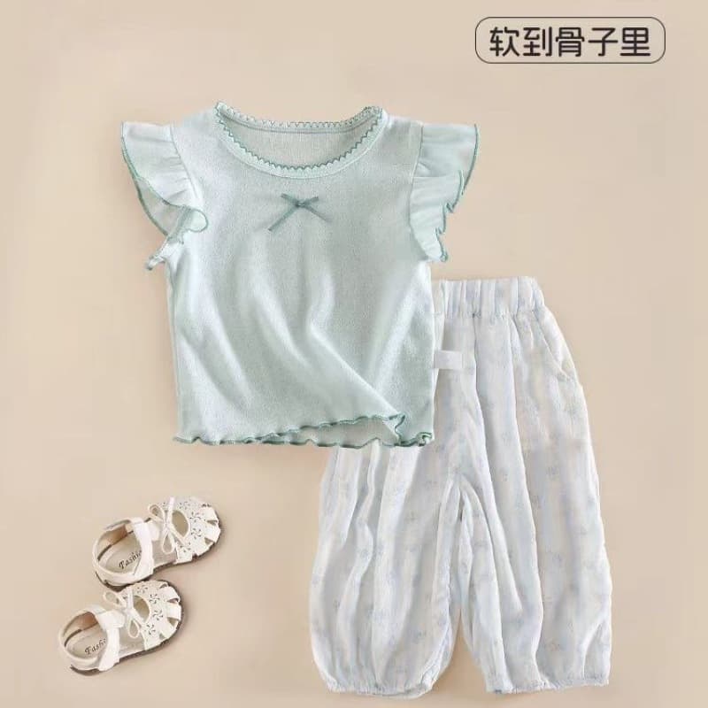 Girls summer suit 2025 new baby short-sleeved T-shirt tops baby summer lightweight anti-mosquito pants loose pants 1