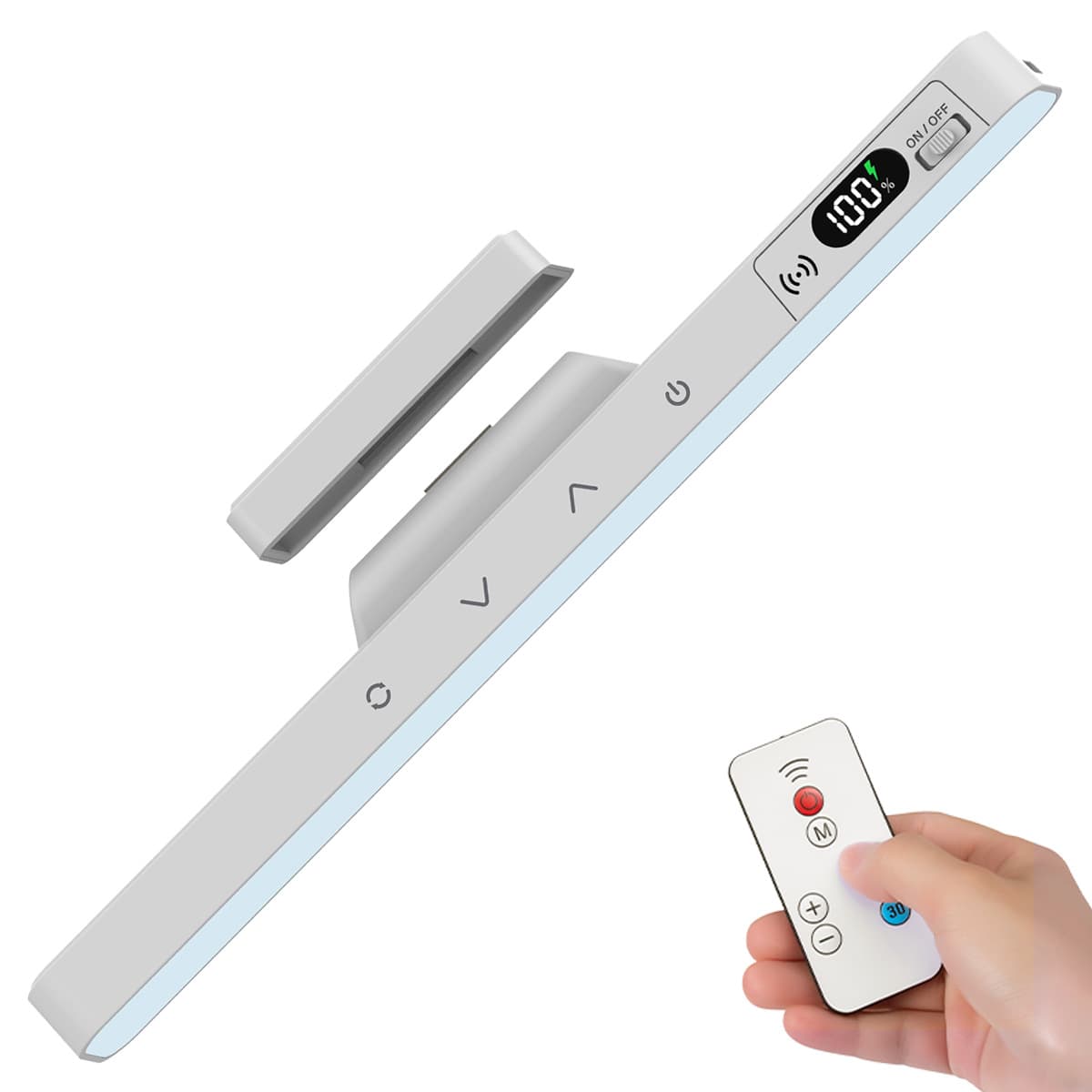 Desk lamp for learning, eye protection, long magnetic strip, cool lamp for dormitory students, charging model, dual-use, remote control, power display 2