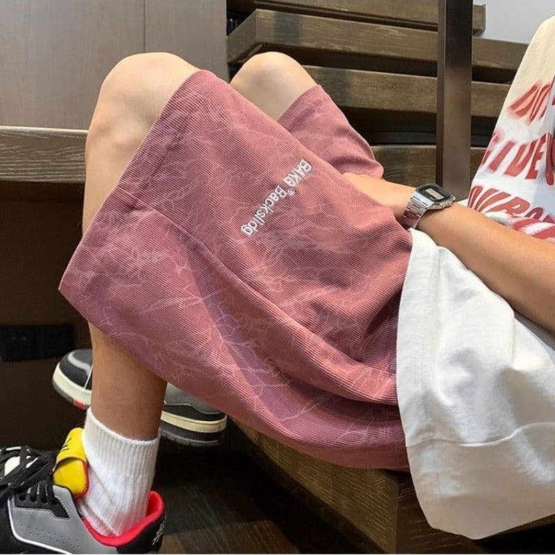 Summer loose shorts, casual sports pants, American tie-dye embroidered quarter pants, men's medium pants, large pants for boys 3