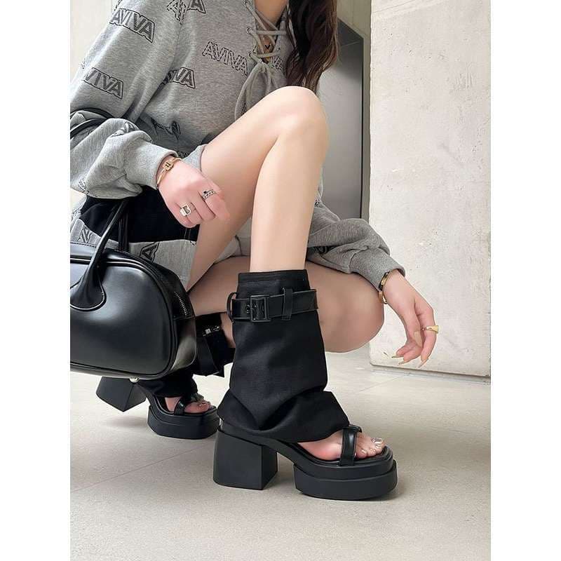 Two-wear high boots summer outer wear open toe thick heel high heel sandals for women 2025 new niche trouser boots thick sole sandals 2