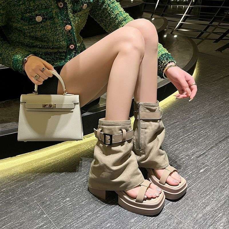 Two-wear high boots summer outer wear open toe thick heel high heel sandals for women 2025 new niche trouser boots thick sole sandals 8