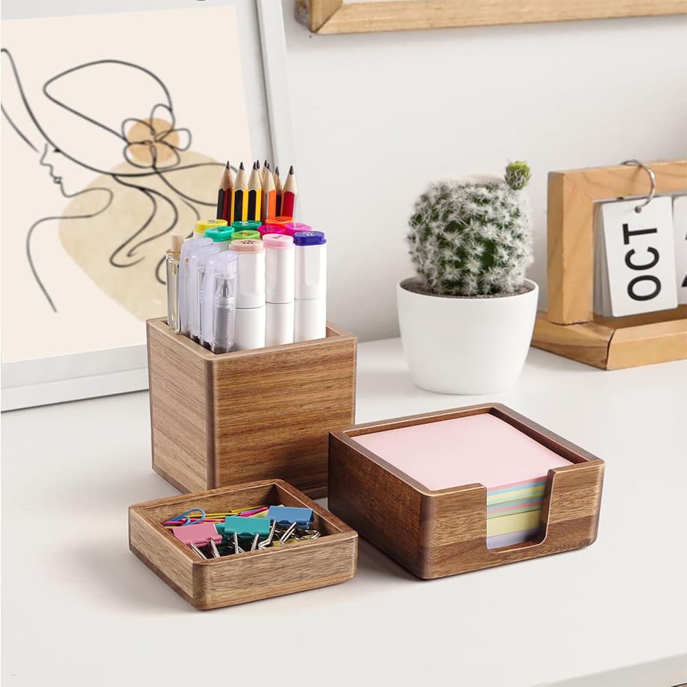 Wooden desk storage rack, book holder, gel pen organizer, desktop memo note holder, pen holder 2