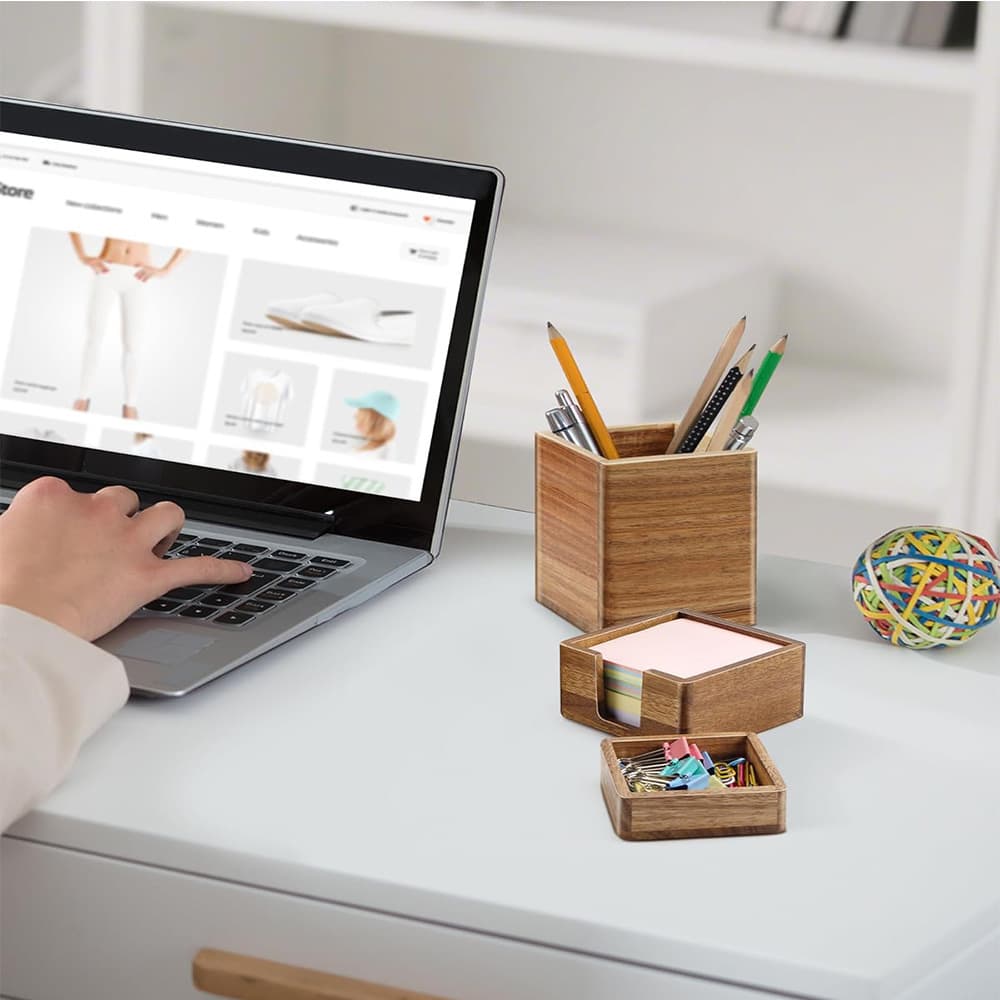 Wooden desk storage rack, book holder, gel pen organizer, desktop memo note holder, pen holder 3