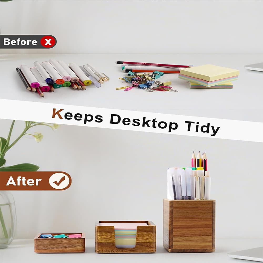 Wooden desk storage rack, book holder, gel pen organizer, desktop memo note holder, pen holder 5