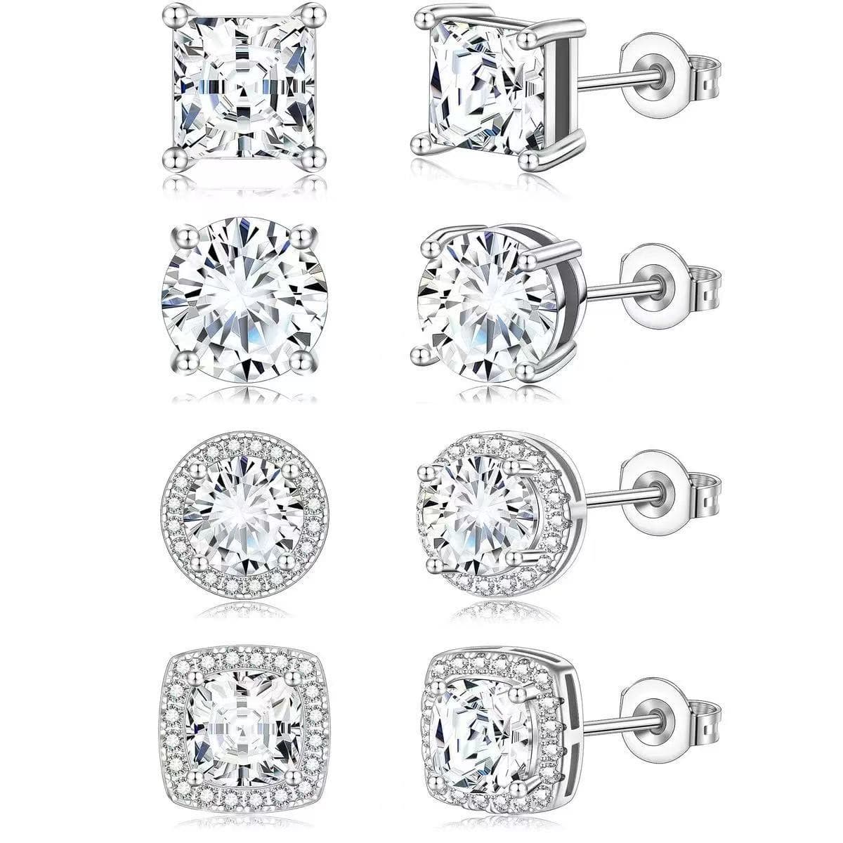 Amazon's popular micro-inlaid zirconium round bag square bag earrings fashionable simple high-end single pair set earrings niche 3