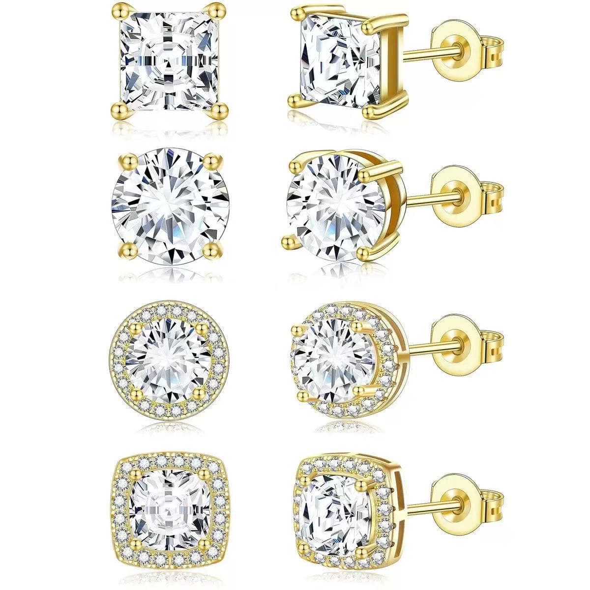 Amazon's popular micro-inlaid zirconium round bag square bag earrings fashionable simple high-end single pair set earrings niche 4